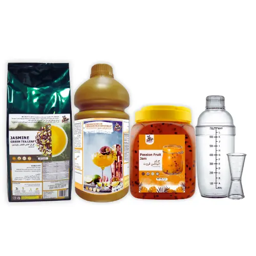500g Jasmine Green Tea,1.9L Passion Fruit Syrup, 2.1L Passion Fruit Jam, 1 Shaker Cup & 1 jigger